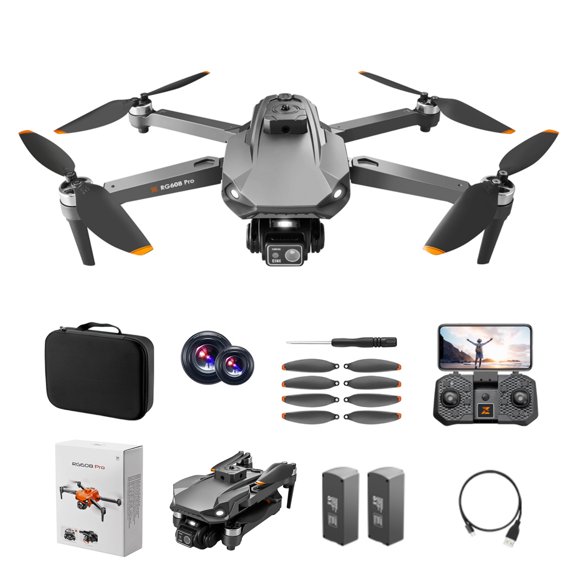 Camlekor RG608 Pro 8K Dual-Camera Quadcopter Drone, Featuring Brushless Motors, Remote Control Operation, and Real-time Transmission - Includes Two Batteries