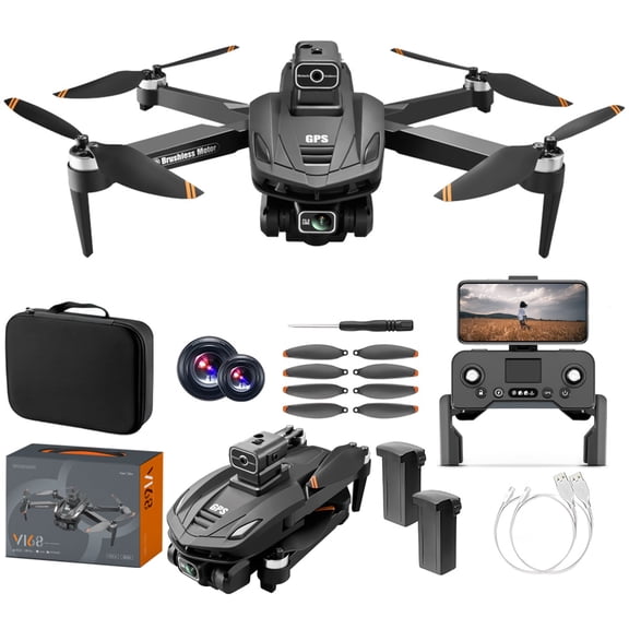 Camlekor V168 Aerial Photography GPS Drone Front-mounted 4K HD Gimbal Camera Hovering Mode GPS Auto-return Dual Cameras Gesture Control Remote Camera Adjustment Foldable Design Two Batteries Included