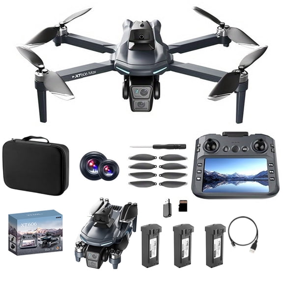 Camlekor XT606 Foldable FPV Quadcopter, 4K HD GPS Drone, Equipped with Brushless Motors, Suitable for Adults and Beginners, Includes 3 Batteries