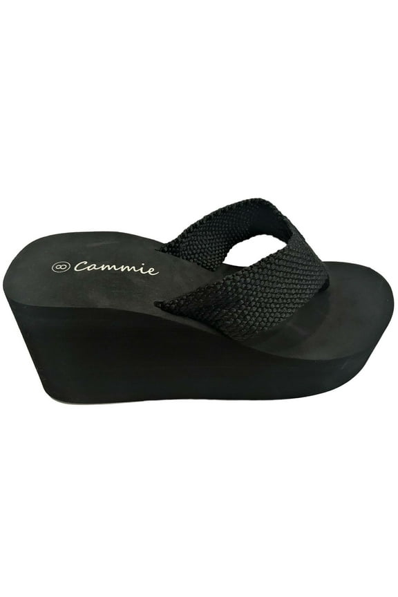HH5512-L Women Ladies High Wedge Platform Slides Flip Flop Open Toe Sandal Black Size 10