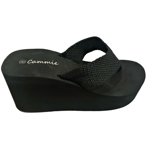Cammie HH5512-L Women Ladies High Wedge Platform Slides Flip Flop Open Toe Sandal Black Size 10