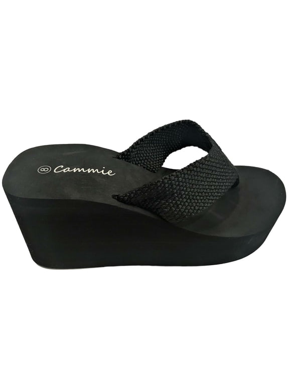 HH5512-L Women Ladies High Wedge Platform Slides Flip Flop Open Toe Sandal Black Size 10