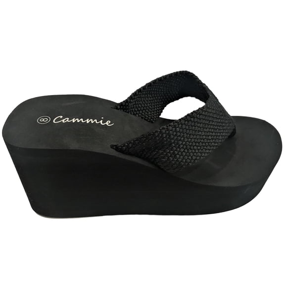 Cammie L-2155HH Women High Wedge Platform Slides Flip Flop Open Toe Sandal Black 6