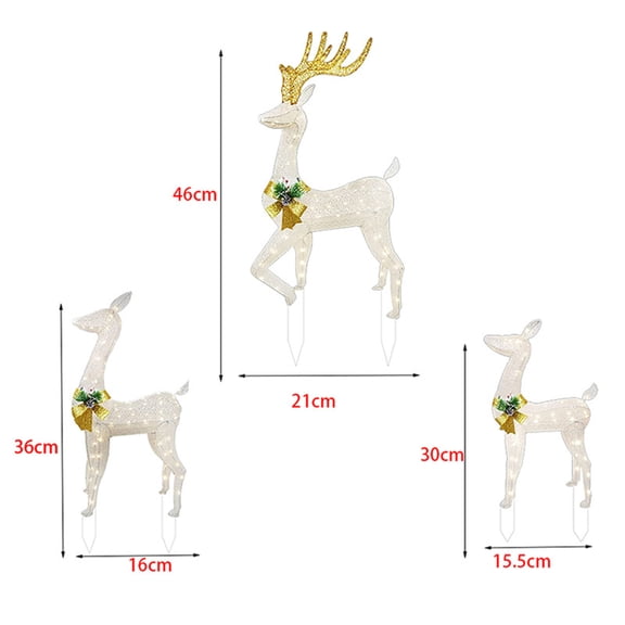 Camnix 3-Piece 2D Lighted Christmas Deer Family Set, Outdoor Yard Reindeer Holiday Decoration with LED Lights, Acrylic, Zip Ties - Gold