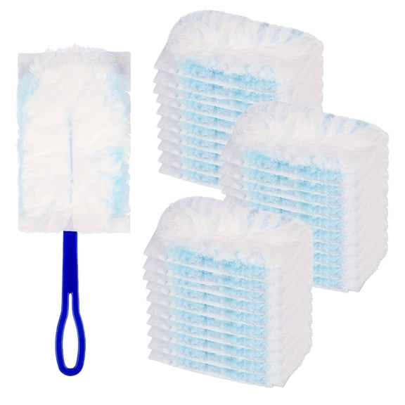 Camnix 30 Count Heavy Duty Duster Refills with Handle Starter Kit, Compatible with Disposable Microfiber Feather Dusters for Cleaning Home