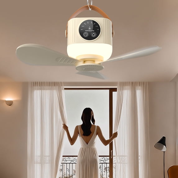 Camnix Camping Fan with Light & Remote, Portable Ceiling Fan for Tents, Canopy, Beach, RV, Car, Camper & Outdoor, Wireless Rechargeable Hanging Pop Up Tent Fans - 3 Speed Breeze & Timer