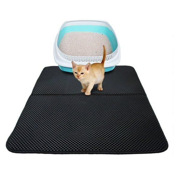 Camnix Cat Litter Mat, 30.3x21.7 Inches Large Double Layer Honeycomb Cat Litter Trapping Mat, Non Slip Waterproof Urine Proof Cat Litter Box Mat for Floor, Kitty Litter Rug, Cat Supplies, Black