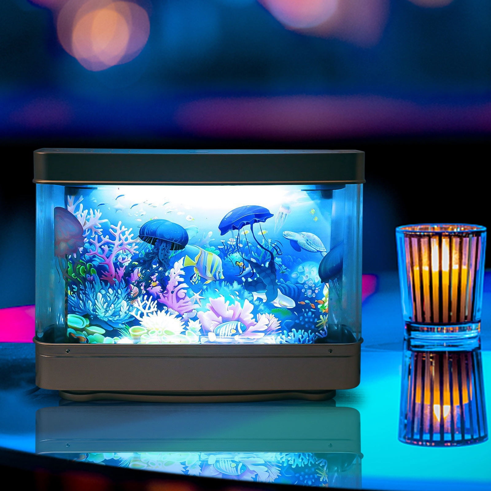 Camnix Fake Motion Fish Tank Mini Aquarium, Artificial Tropical Decorative Lamp Night Light with Moving Fish, Gift for Kids