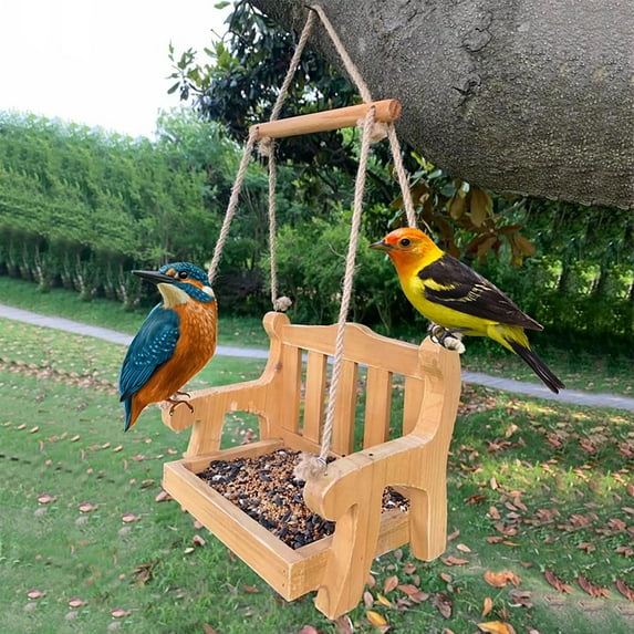 Camnix Outdoor Wooden Bird Feeder Automatic Hanging Pet Chair Feeder Balcony Villa Garden Bird Feeding