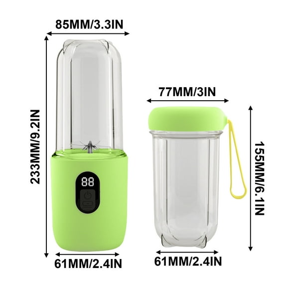 Camnix Portable Blender, Small Smoothie & Shake Maker with 6 Blades, USB-C Rechargeable Personal Blender with LED Display, Travel-Friendly Mini Juicer Cup for Home, Office, Gym, Outdoor, Green