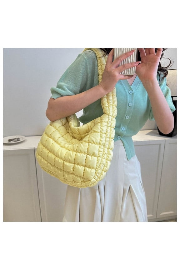Quilted Puffer Tote Bag for Women - Large Crossbody Bag, Lightweight Nylon Puffy Puff Shoulder Bag