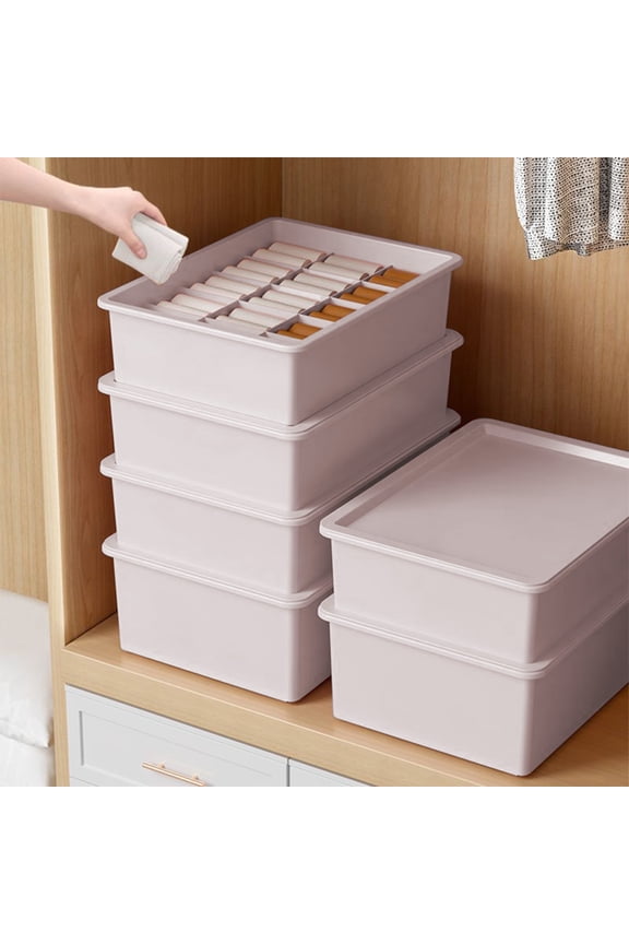 Socks Underwear Drawer Organzier Dividers, 15 Compartment Divided Plastic Storage Bin with Lid, Storage Organizer for Scarves Ties Bras, Pink Dresser Drawer Organizers