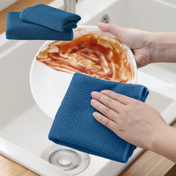 Camnix Waffle Pattern Cleaning Cloths, Reusable Absorbent Microfiber Cleaning Cloths, Lint Free Microfiber Kitchen Towels, Blue, 12 x 12 inch