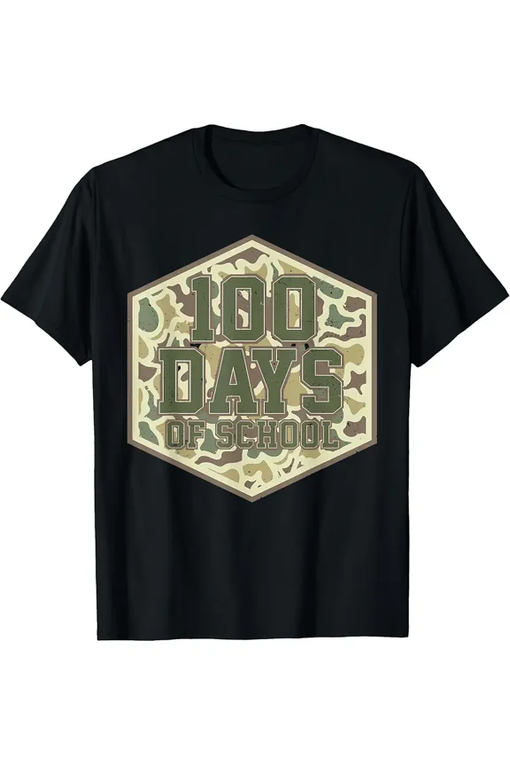 Camo 100th Day of School 100 Days of School Hunting Boy Kids T-Shirt