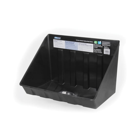 Camco Tankless Water Heater Drain Pan with PVC Fitting for RVs, Campers, and Homes, Black