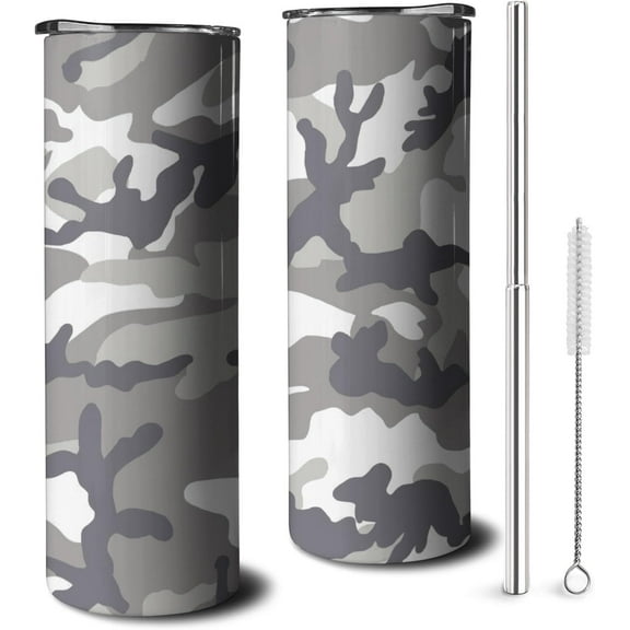 Camo 20 Oz Tumbler Vacuum Insulated Coffee Cup with Lid and Straw, Travel Coffee Mug Leak Proof Tumbler for Home Outdoor, Thermal Cups for Hot and Cold Drinks