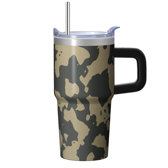 Camo 20oz Stainless Steel Tumbler with Handle and Straw – Insulated Travel Cup with Sliding Lid, 360° Full Wrap Printed Mug for Home, Outdoor & Sports Use, Camouflage
