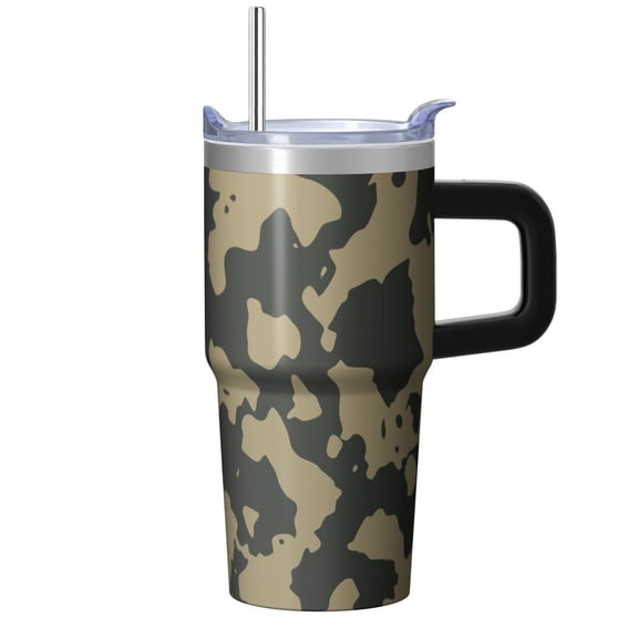 Camo 20oz Stainless Steel Tumbler with Handle and Straw – Insulated Travel Cup with Sliding Lid, 360° Full Wrap Printed Mug for Home, Outdoor & Sports Use, Camouflage