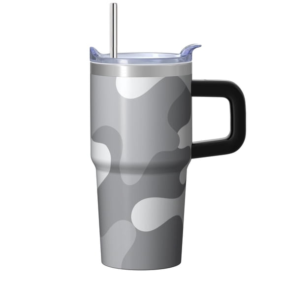 Camo 20oz Stainless Steel Tumbler with Handle and Straw – Insulated Travel Cup with Sliding Lid, 360° Full Wrap Printed Mug for Home, Outdoor & Sports Use, Camouflage