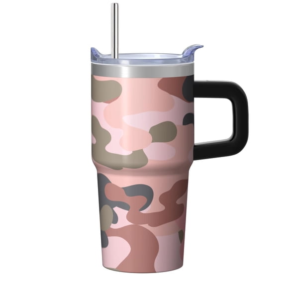 Camo 20oz Stainless Steel Tumbler with Handle and Straw – Insulated Travel Cup with Sliding Lid, 360° Full Wrap Printed Mug for Home, Outdoor & Sports Use, Camouflage