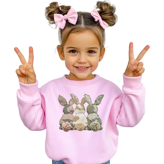 Camo 3 Easter Bunnies Sweatshirt for Women Teens & Kids Spring Family Matching Pullover Pink Sweatshirt 5-6