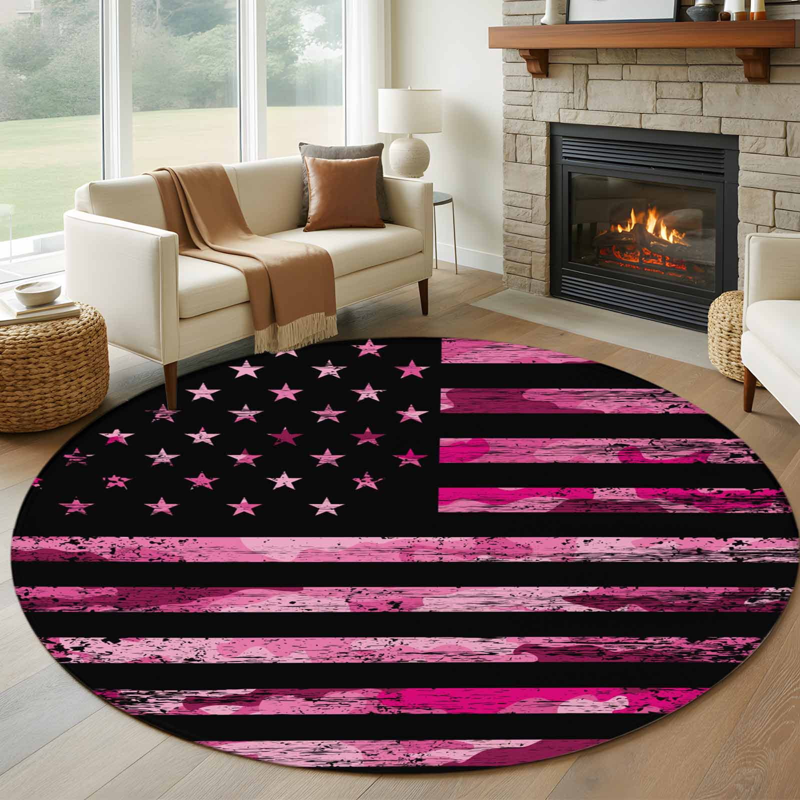 Camo Round Rug Camo American Flag 5' Round Rug for Dining Table for 4 People Under ...