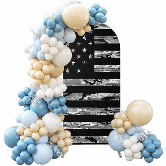 Camo American Flag Arch Backdrop Cover, 4FT, Independence Day Black USA Flag Spandex Arch Covers Double-Sided Backdrop for Wedding Birthday Party Photo Background Decoration