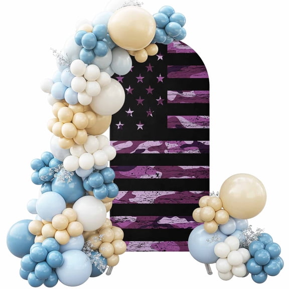 Camo American Flag Arch Backdrop Cover, 4FT, Independence Day Purple USA Flag Spandex Arch Covers Double-Sided Backdrop for Wedding Birthday Party Photo Background Decoration