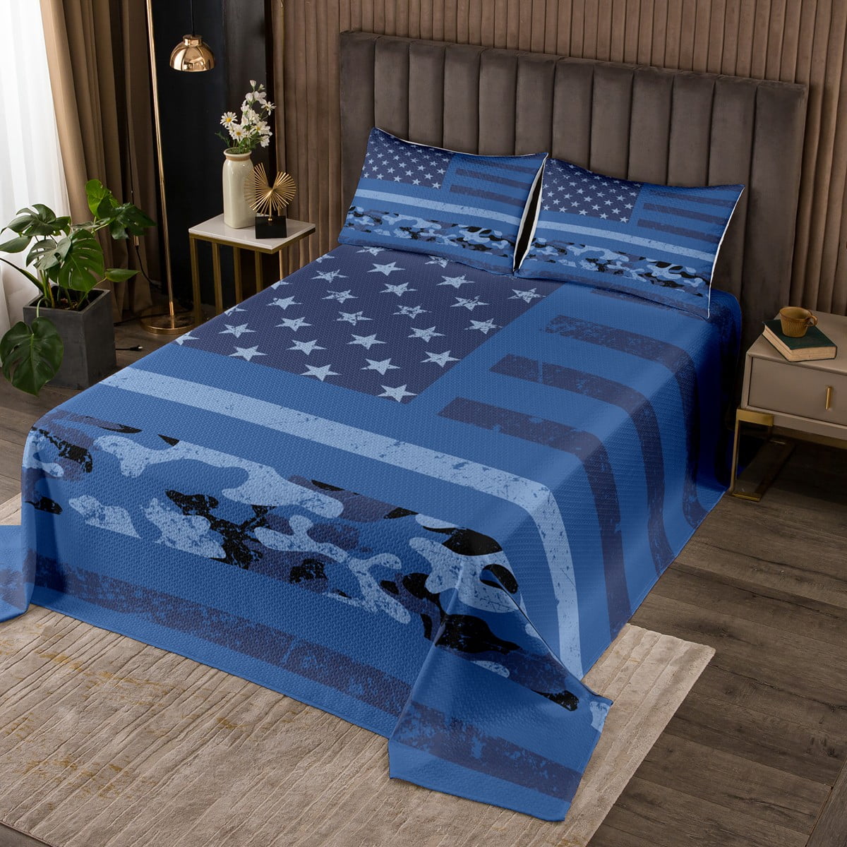 Camo American Flag Bedspread Set Stars and Stripes Coverlet Set,Twin