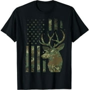 PRINI Camo American Flag Buck Hunting Gift for Elk Deer Hunter Men T-Shirt Black 3X-Large