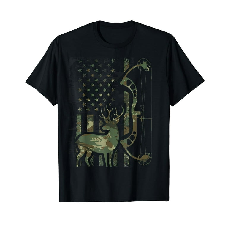 Camo American Flag Buck Hunting Shirt Men Recurve Bow Hunter T Shirt Walmart