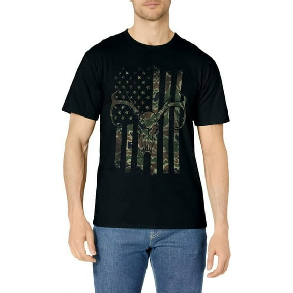 Camo American Flag Deer Skull Elk Hunting USA Hunter Gift T-Shirt