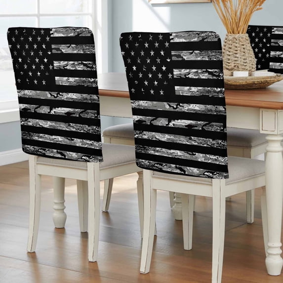 Camo American Flag Dining Chair Back Cover Only, Independence Day Linen Textured Chair Back Covers Set of 6, Removable Washable Slipcovers for Dining Room, Wedding & Holiday Decoration