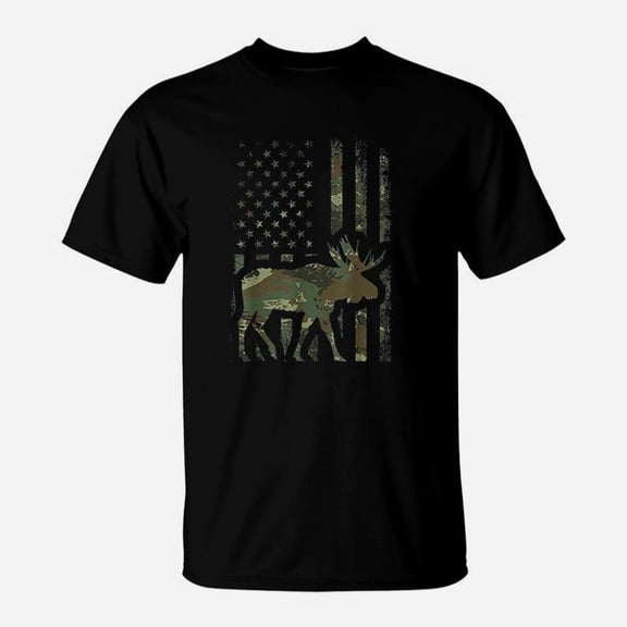 Camo American Flag Moose Hunting Gift For Hunter Moose Lover TShirt