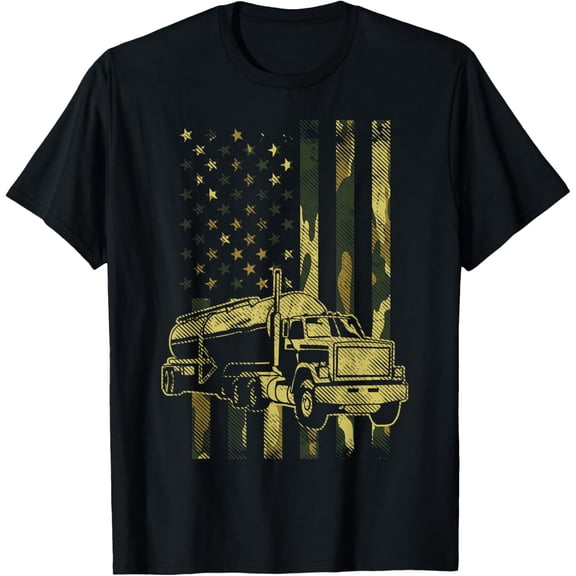 Camo American Flag Truck Patriotic US Trucking Trucker Gift T-Shirt