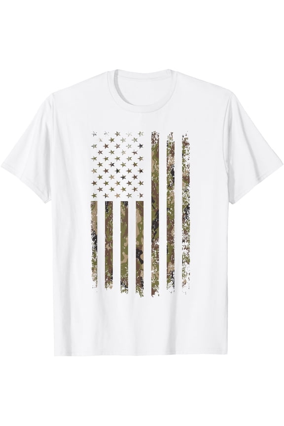 Camo American Flag USA Men Boys Women Girls Kids 4th of July T-Shirt
