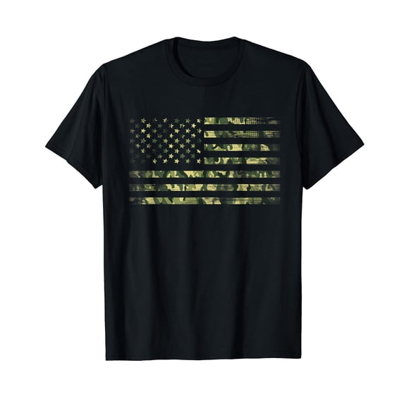 Camo American Flag Usa Military Tactical Camouflage Desert Cotton T-Shirt