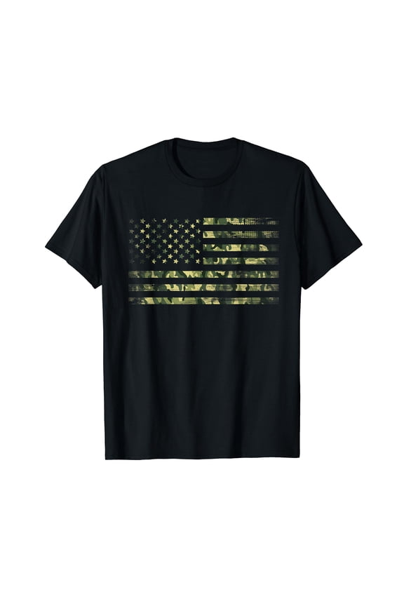 Camo American Flag Usa Military Tactical Camouflage Desert Cotton T-Shirt