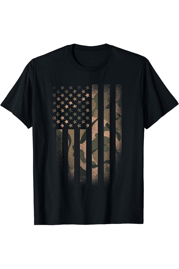 Camo American Flag Usa Military Tactical Camouflage Desert T-Shirt Black Medium