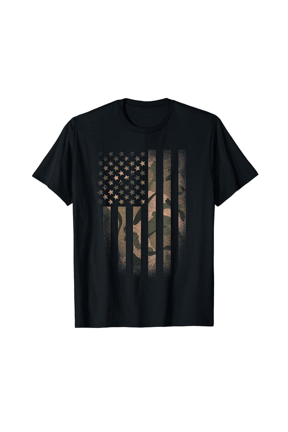 Camo American Flag Usa Military Tactical Camouflage Desert T-Shirt