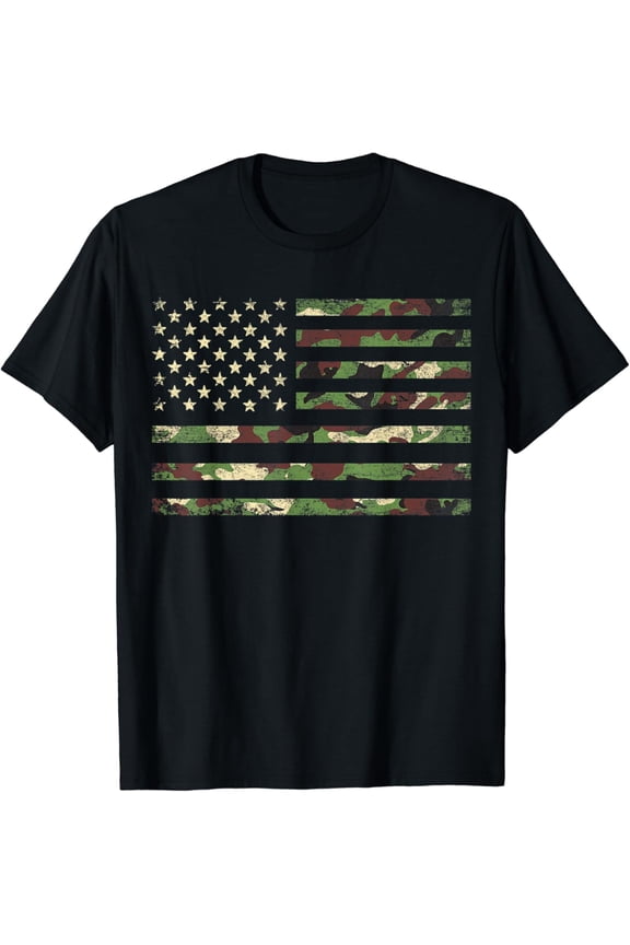Camo American Flag Usa Military Tactical Camouflage Desert T-Shirt