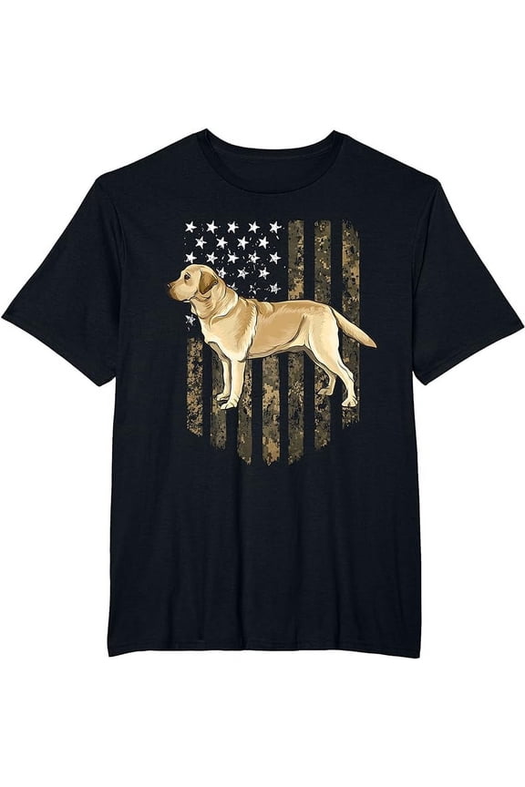 Camo American Flag Yellow Labrador Retriever 4th Of July USA T-Shirt