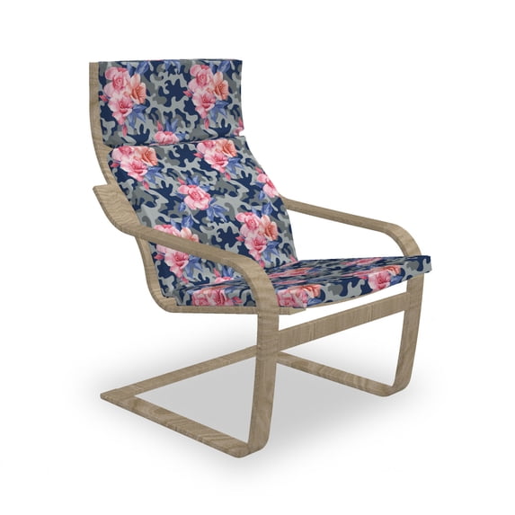 Camo Armchair Pad and Slipcover, Victorian Theme Pink Retro Design Roses Urban Fashion Nature Feminine, 1 Piece Soft Cushion Replacement with Removable Cover, Violet Blue Sage Green, by Ambesonne