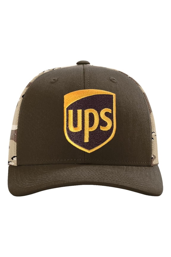 Camo Back Brown United Parcel Service Official Style Color Embroidered Patch Front Snapback Khaki Brown Baseball Cap Hat Richardson Camo112PM