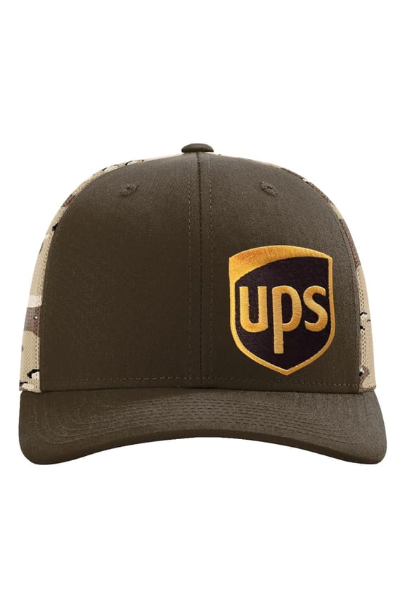 Camo Back Brown United Parcel Service Official Style Color Embroidered Side Patch Front Snapback Khaki Brown Baseball Cap Hat Richardson Camo112PM