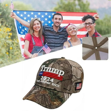 Camo Baseball Cap with Embroidered Flag and Slogan, Adjustable Hat for Outdoor Activities and Casual Wear