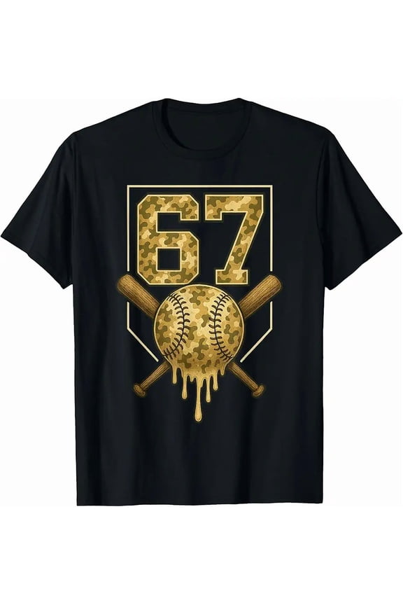 Camo Baseball Drip Style Number 67 for Men Short Sleeve Graphic Tee