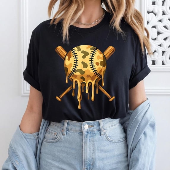 Camo Baseball Ice Cream Drip Graphic Shirt Military Style Camouflage ...