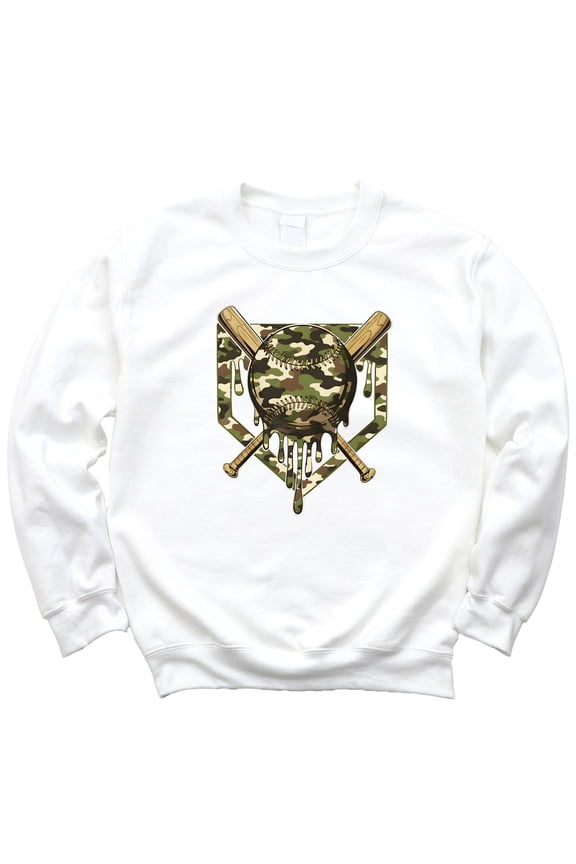 Camo Baseball Sweatshirt for Men Women & Kids Baseball or Softball Game Day Pullover White Sweatshirt Youth Medium