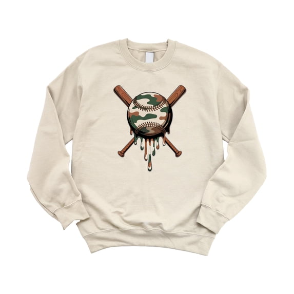 Camo Baseball Unisex Sweatshirt Camouflage Sports Pride Pullover for Adults, Teens & Kids Sand Sweatshirt Adult Large